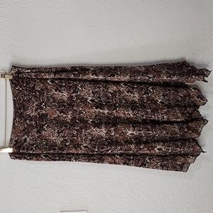 Style & Co Brown w/Mulit Color Rayon Midi Flowy Shark Bite Hem Skirt Sz. 6